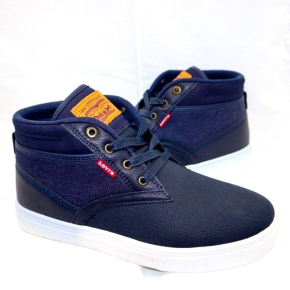 NEW Levi’s Sycamore Cacti Navy Denim High Top Boys High Top Lace Up Sneakers - Picture 1 of 9